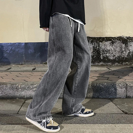 Korean Fashion Men's Baggy Jeans Straight-leg Denim